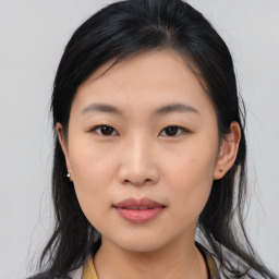 Neutral asian young-adult female with medium  brown hair and brown eyes