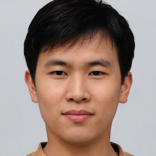 Neutral asian young-adult male with short  brown hair and brown eyes