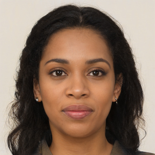 Neutral asian young-adult female with long  brown hair and brown eyes