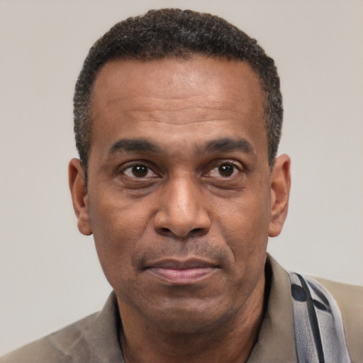 Neutral latino adult male with short  black hair and brown eyes