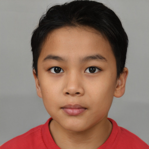 Neutral asian child male with short  brown hair and brown eyes