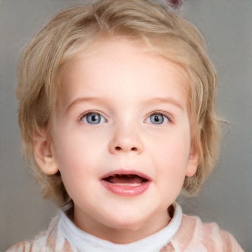 Neutral white child female with medium  brown hair and blue eyes