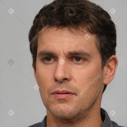 Neutral white adult male with short  brown hair and brown eyes