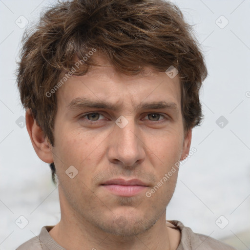 Neutral white young-adult male with short  brown hair and grey eyes