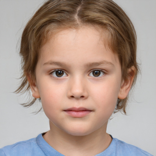 Neutral white child female with medium  brown hair and brown eyes