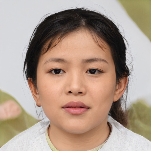 Neutral asian child female with medium  brown hair and brown eyes