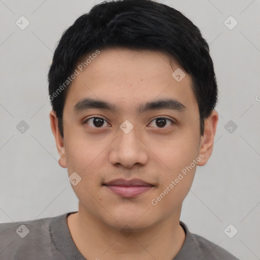 Neutral asian young-adult male with short  black hair and brown eyes