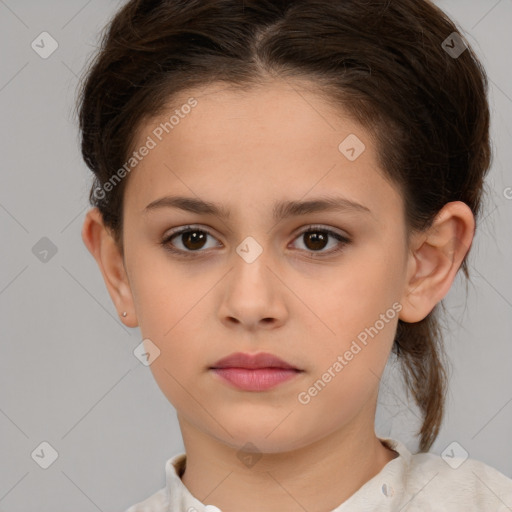 Neutral white child female with medium  brown hair and brown eyes