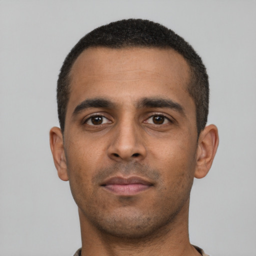 Neutral black young-adult male with short  brown hair and brown eyes