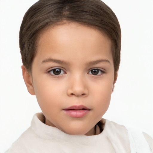 Neutral white child female with short  brown hair and brown eyes