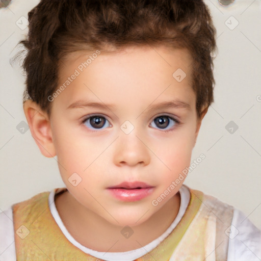 Neutral white child female with short  brown hair and brown eyes