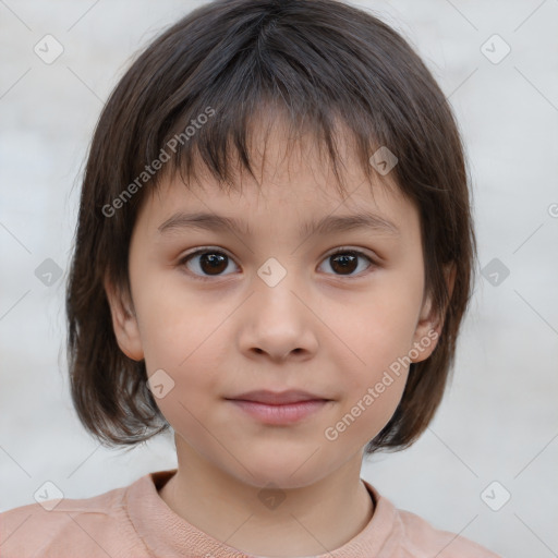 Neutral white child female with medium  brown hair and brown eyes