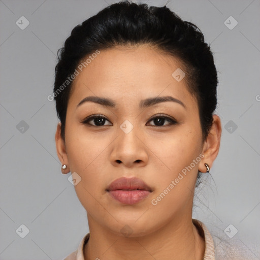 Neutral asian young-adult female with short  black hair and brown eyes