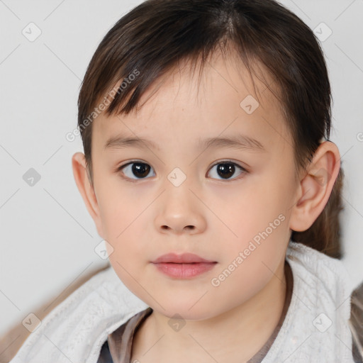 Neutral white child female with medium  brown hair and brown eyes