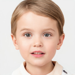 Neutral white child female with short  brown hair and grey eyes