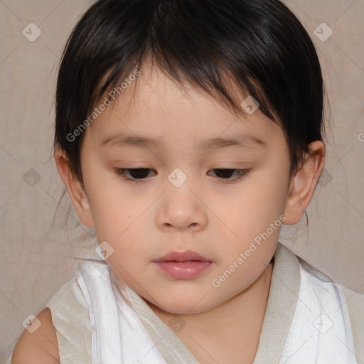 Neutral white child female with medium  brown hair and brown eyes