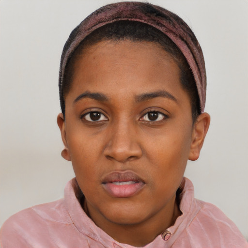 Neutral black young-adult female with short  brown hair and brown eyes