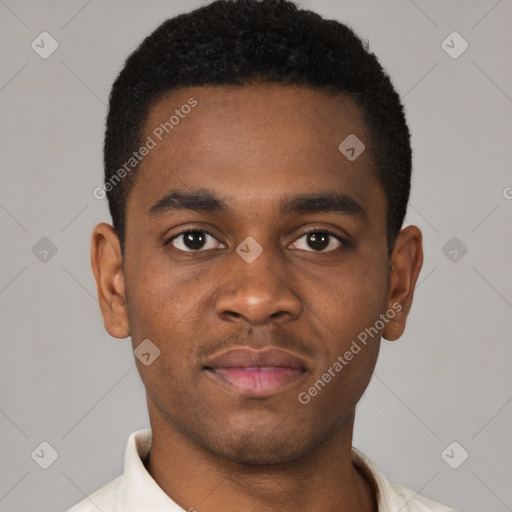 Neutral black young-adult male with short  brown hair and brown eyes