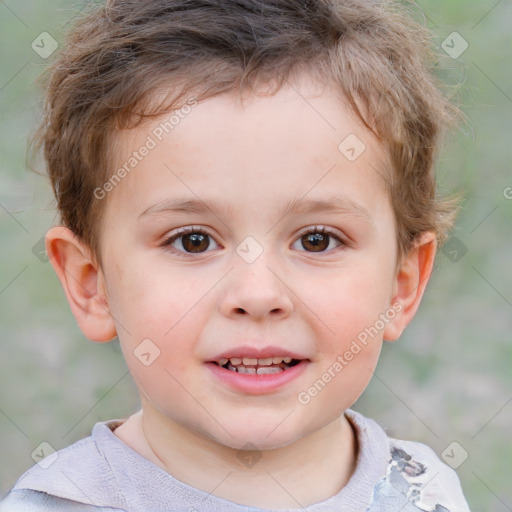 Joyful white child male with short  brown hair and brown eyes