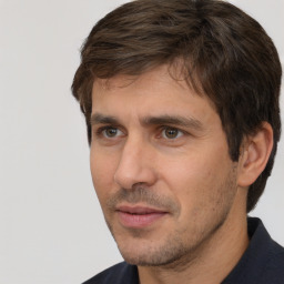 Neutral white adult male with short  brown hair and brown eyes