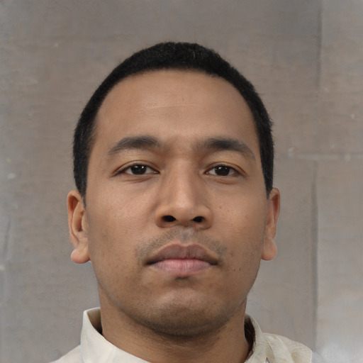Neutral asian young-adult male with short  black hair and brown eyes