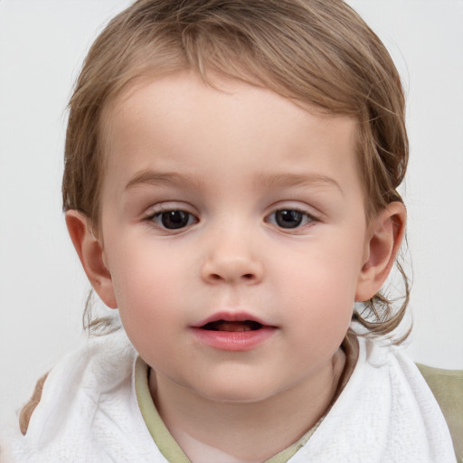 Neutral white child female with medium  brown hair and brown eyes