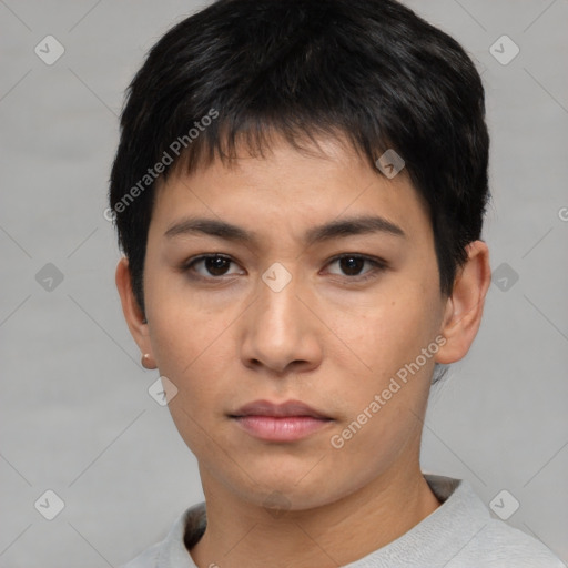 Neutral asian young-adult male with short  black hair and brown eyes