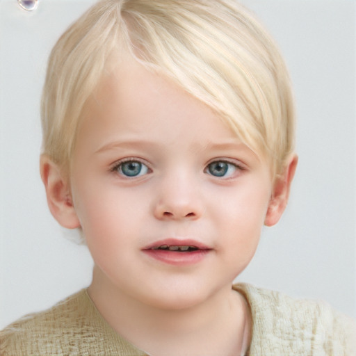 Neutral white child female with short  brown hair and blue eyes