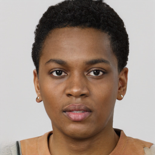 Neutral black young-adult male with short  brown hair and brown eyes