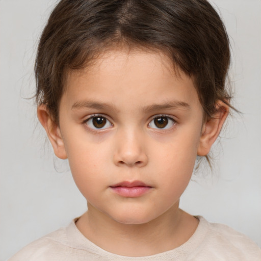 Neutral white child female with short  brown hair and brown eyes