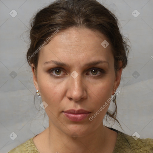 Neutral white adult female with medium  brown hair and brown eyes