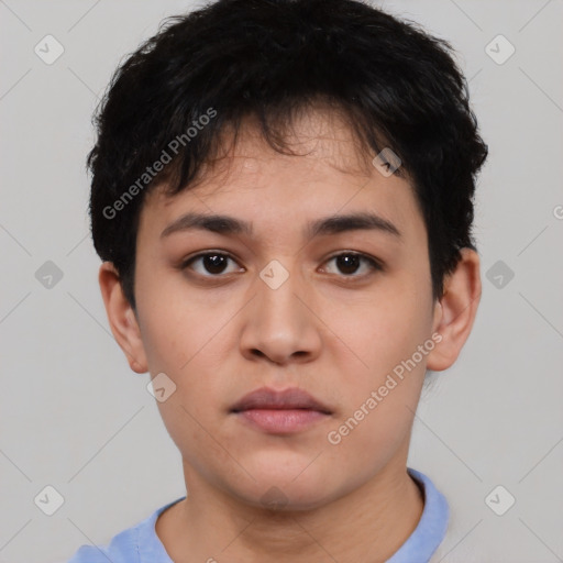Neutral asian young-adult male with short  brown hair and brown eyes