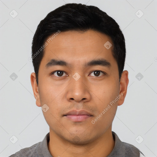 Neutral asian young-adult male with short  black hair and brown eyes