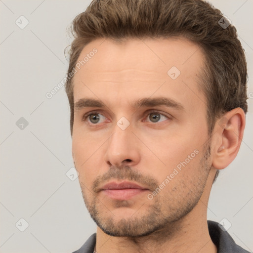 Neutral white adult male with short  brown hair and brown eyes