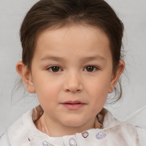 Neutral white child female with medium  brown hair and brown eyes