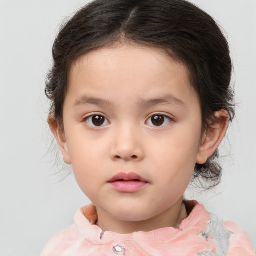 Neutral white child female with medium  brown hair and brown eyes