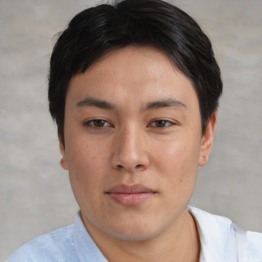 Neutral asian young-adult male with short  black hair and brown eyes