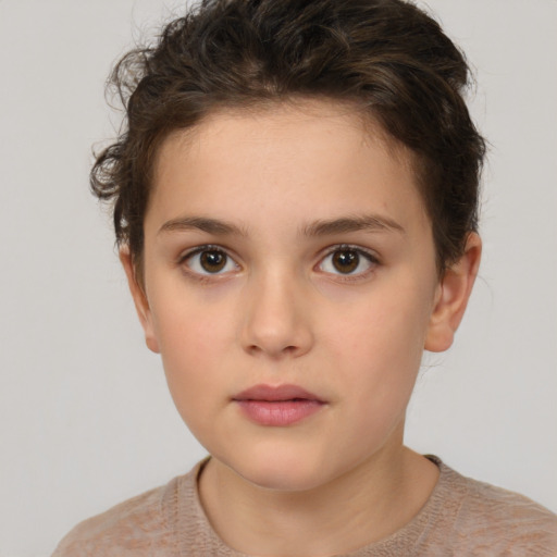 Neutral white child female with short  brown hair and brown eyes