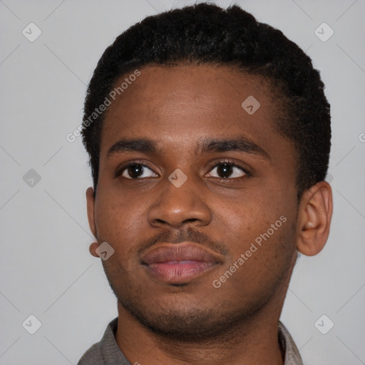 Neutral black young-adult male with short  brown hair and brown eyes