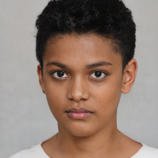 Neutral black child female with short  brown hair and brown eyes