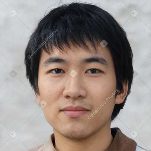 Neutral asian young-adult male with medium  black hair and brown eyes