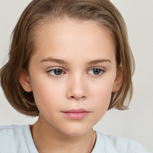 Neutral white child female with medium  brown hair and brown eyes