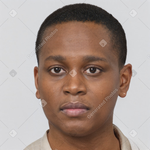 Neutral black young-adult male with short  brown hair and brown eyes