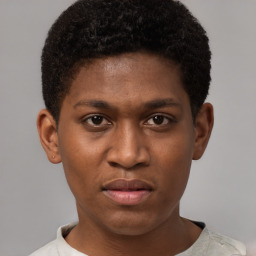 Neutral black young-adult male with short  brown hair and brown eyes