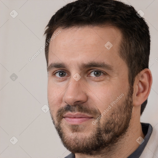 Neutral white adult male with short  brown hair and brown eyes