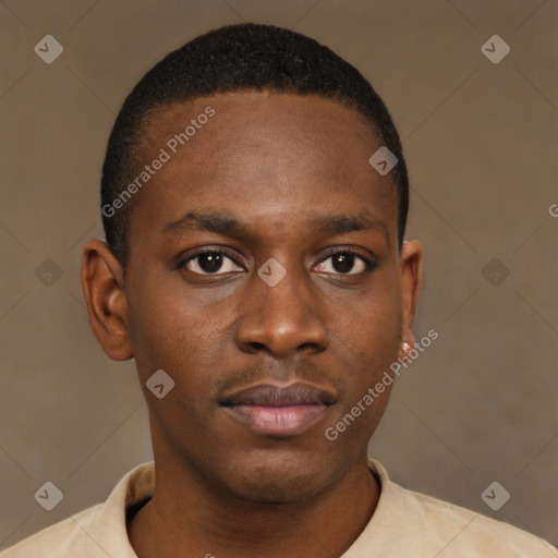 Neutral black young-adult male with short  brown hair and brown eyes