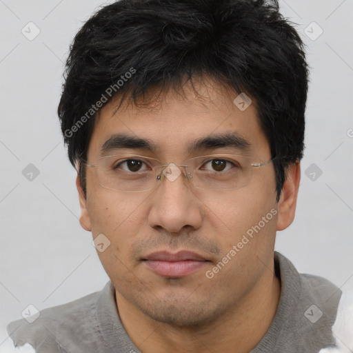 Neutral asian young-adult male with short  black hair and brown eyes