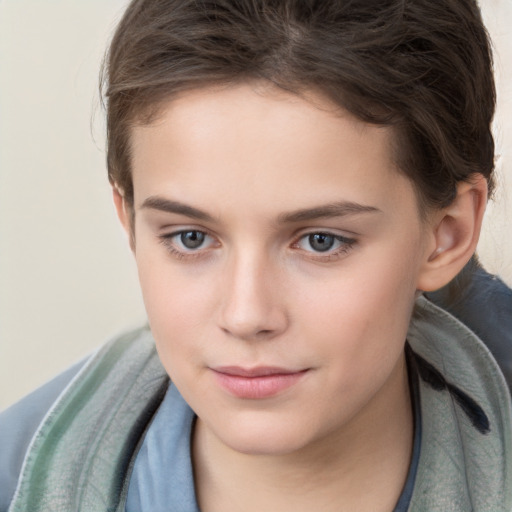 Neutral white child female with short  brown hair and brown eyes