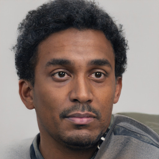 Neutral black young-adult male with short  brown hair and brown eyes