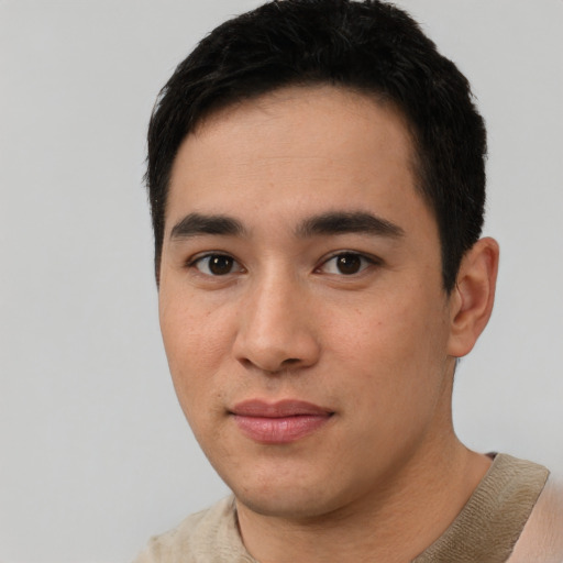 Neutral white young-adult male with short  black hair and brown eyes